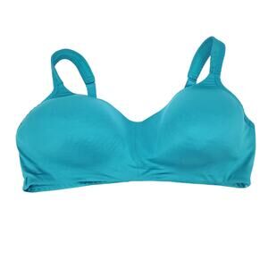 Cacique Teal Satin No Wire Back Clasp Wide Strap Full Coverage Bra Size 42D